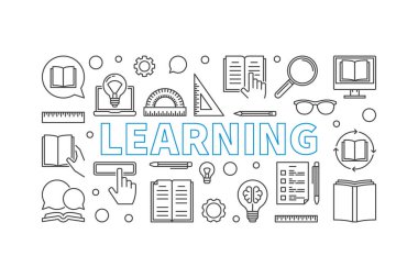 Vektör yatay çizgi banner veya illüstrasyon öğrenme