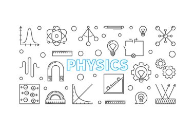 Fizik vektör yatay banner. Bilim illüstrasyon