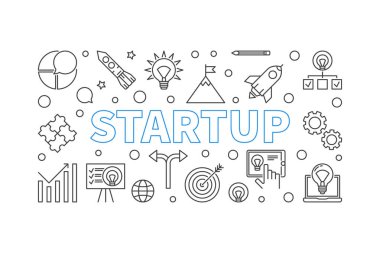 Başlangıç yatay illüstrasyon. Vektör start-up anahat afiş