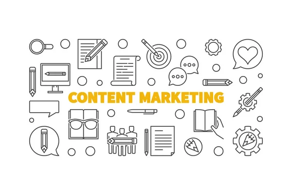 Content Marketing wektor linii koncepcja poziome transparent — Wektor stockowy