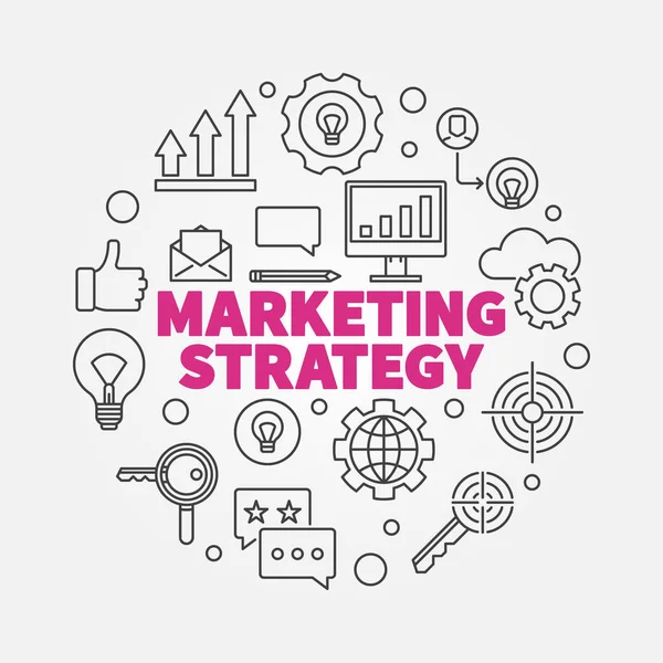 Strategia di marketing vettoriale illustrazione rotonda in stile linea — Vettoriale Stock