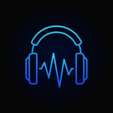 Mavi üstünde-kulak headphones ile ses dalgası vektör satırı simgesi