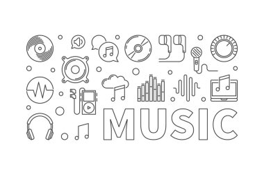 Müzik modern vektör yatay başlığında ince çizgi stili