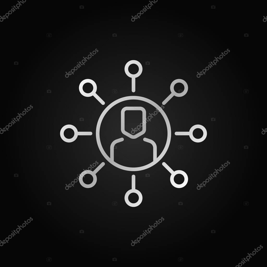 Outsourcing vector business concept silver icon in thin line style on dark background