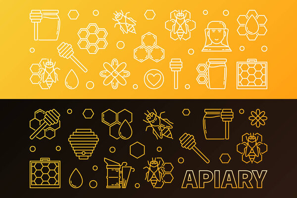 Apiary vector colored 2 banners set in thin line style