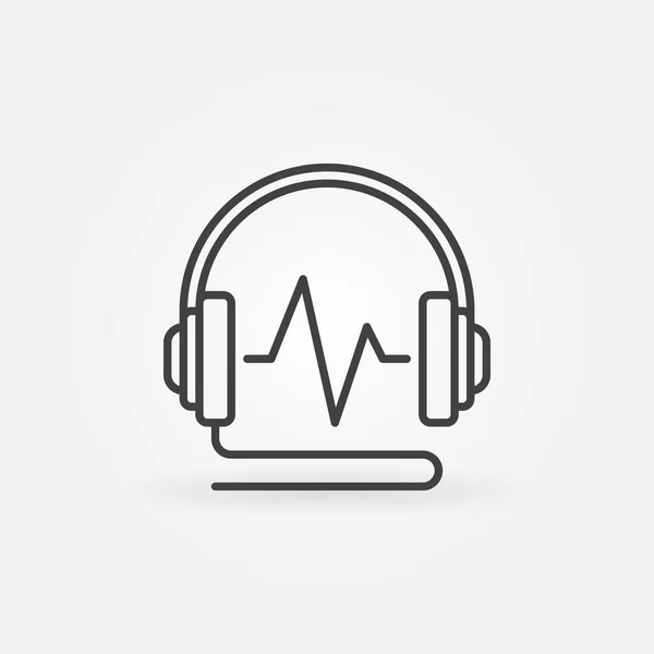 Auriculares con cable con vector de onda sonora icono lineal — Vector de stock