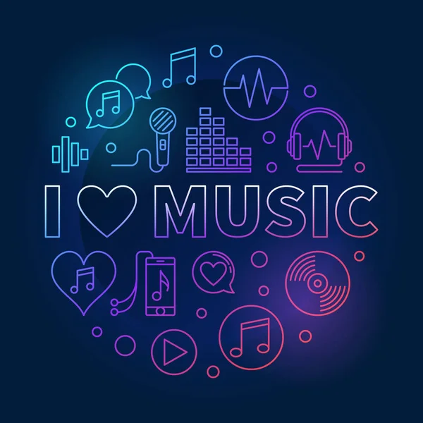 I Love Music illustration ou symbole de couleur vectorielle circulaire — Image vectorielle