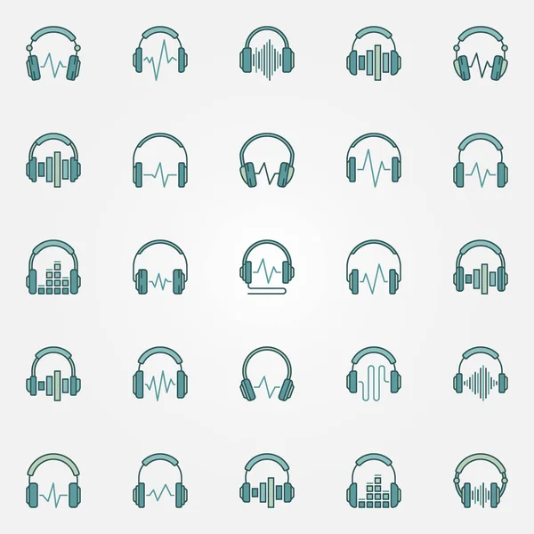 Headphones with sound wave colored icons logo elements — Stock Vector