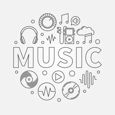 İnce çizgi stili resimde vektör yuvarlak müzik