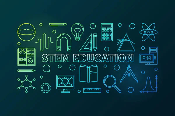 STEM Education vector outline banner orizzontale colorato — Vettoriale Stock