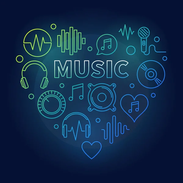 Ilustración de color corazón vector de música en estilo de línea fina — Vector de stock
