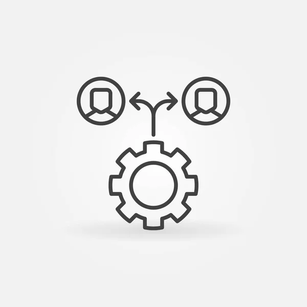 Engranaje con icono de personas - vector símbolo de línea de outsourcing — Vector de stock