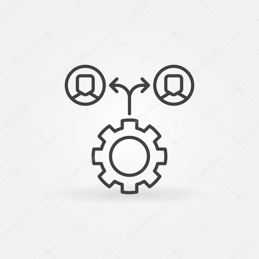 Gear with people icon - vector outsourcing concept symbol in thin line style