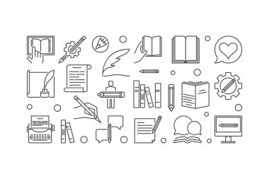 Yazar vektör doğrusal yatay banner veya illüstrasyon