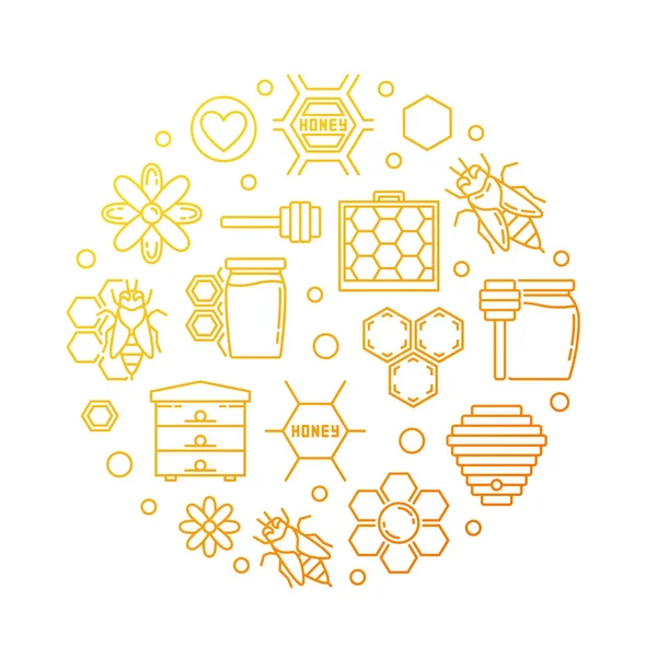 Miel y apicultura vector línea amarilla redonda ilustración — Vector de stock