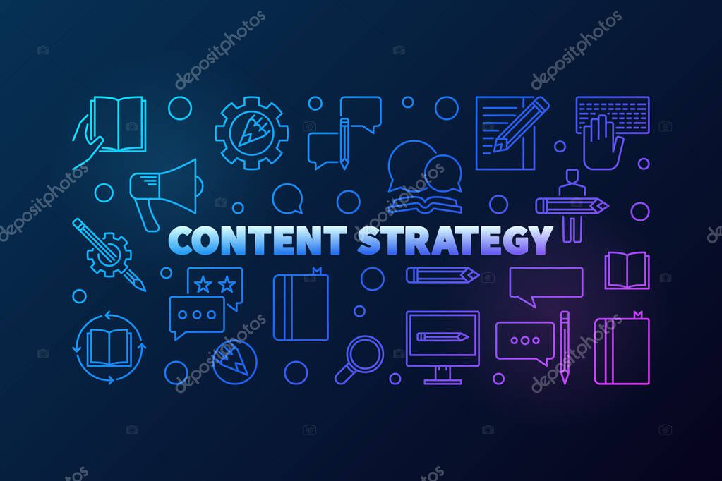 Content Strategy colorful vector concept horizontal illustration on dark background
