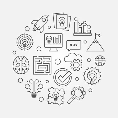 Yuvarlak vektör en az ince hat illüstrasyon beyin fırtınası