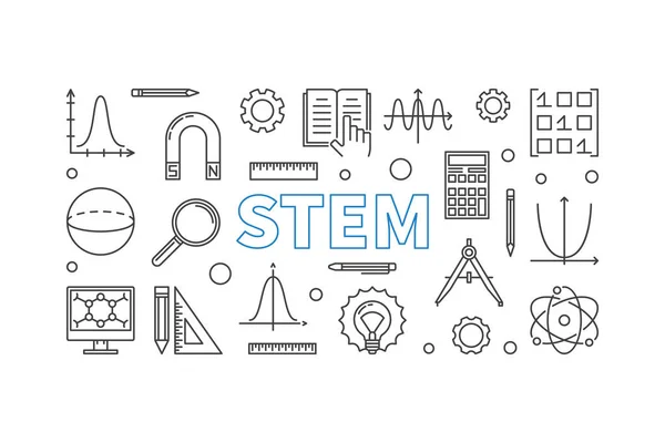 STEM vector horizontal banner in outline style — Stock Vector