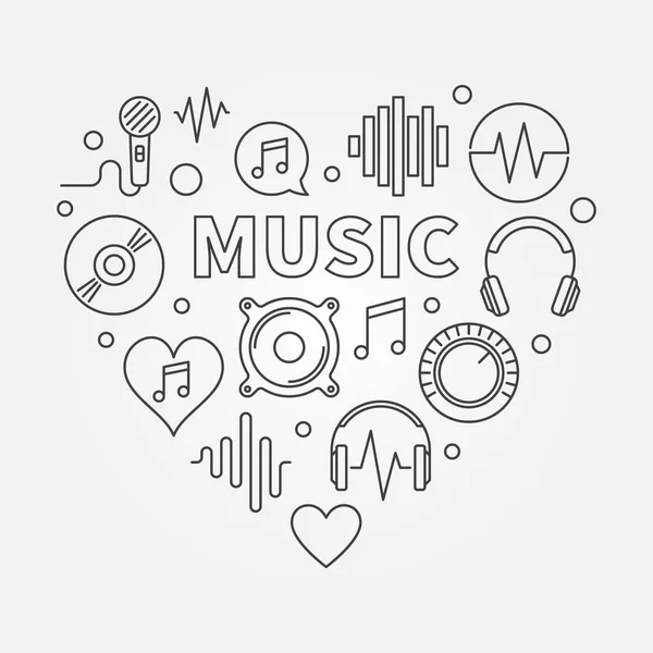 Música vector corazón forma contorno ilustración — Vector de stock