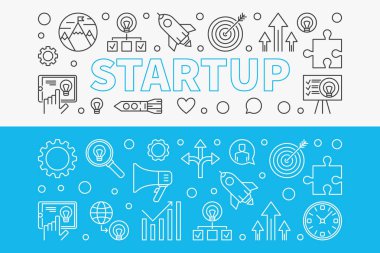 Yatay başlangıç seti afiş. Vektör start-up doğrusal afiş