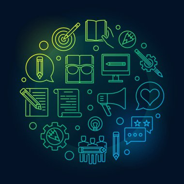 İçerik Pazarlama yuvarlak parlak vektör hat illüstrasyon