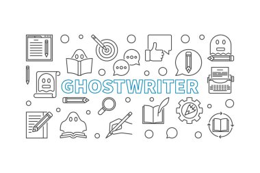 Ghostwriter vektör yatay anahat banner veya illüstrasyon