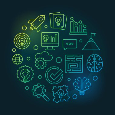 Yuvarlak yaratıcı ince çizgi vektör çizim beyin fırtınası