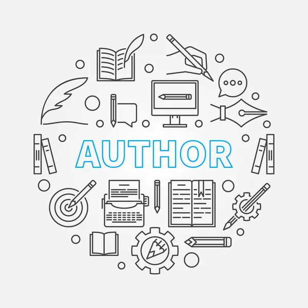 Author vector round illustration made with line icons — Stock Vector