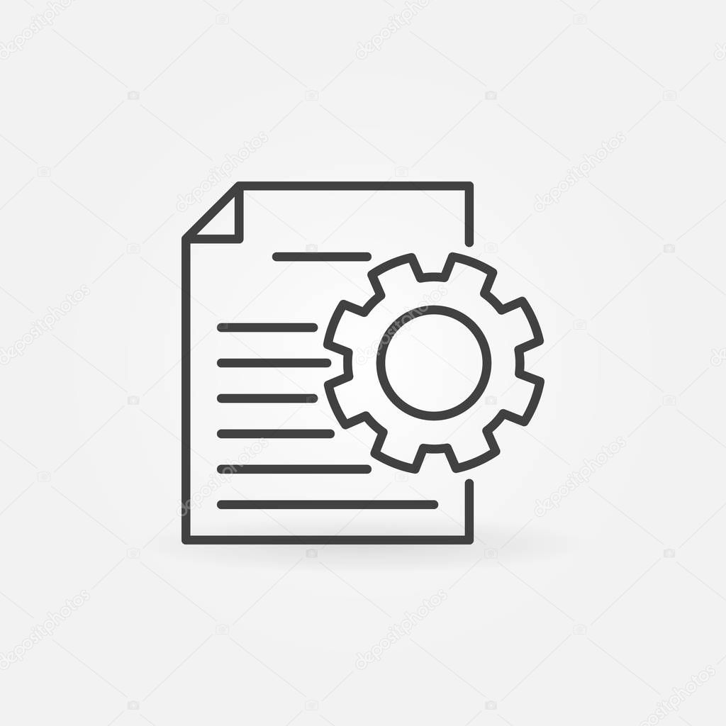 Document with Cog outline icon - vector documentation sign