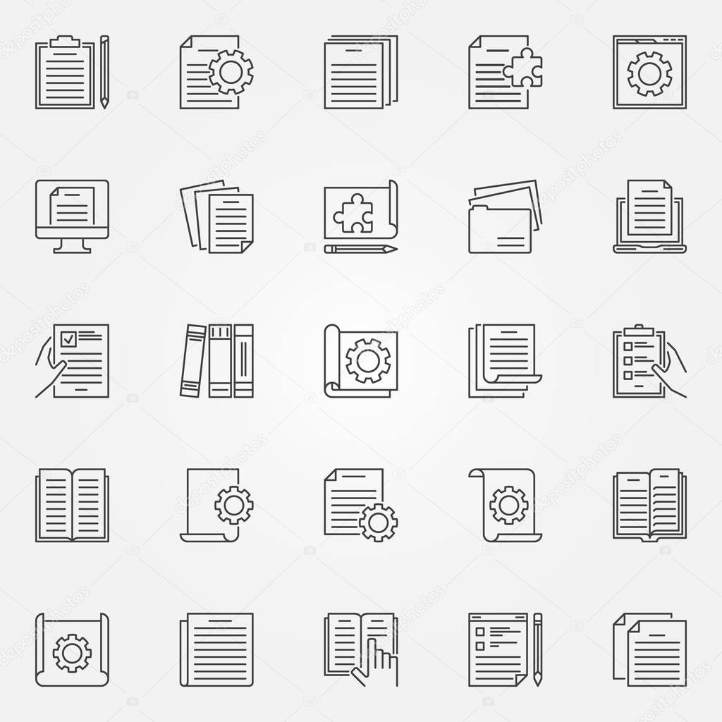 Technical documentation vector outline concept icons set