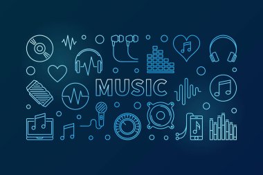 Müzik vektör mavi doğrusal yatay çizim veya afiş