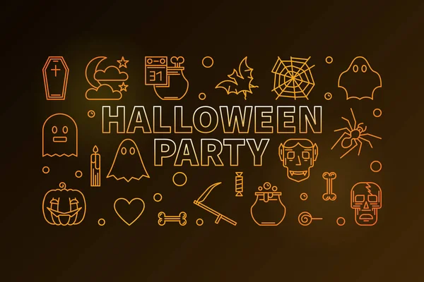 Halloween party line barevné vektorové horizontální ilustrace — Stockový vektor