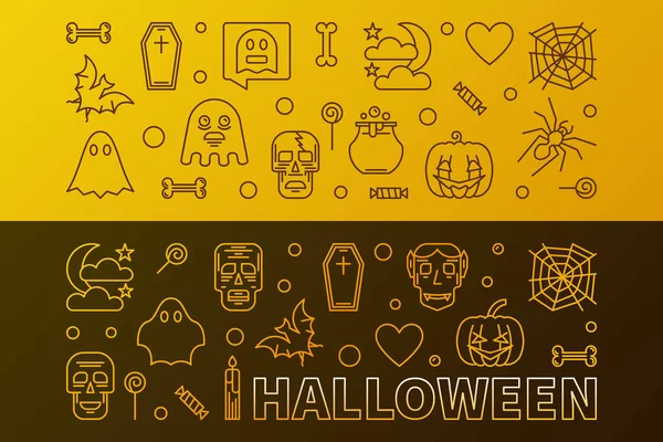 Zwei halloween horizontale Vektor bunte Umrisse Banner — Stockvektor