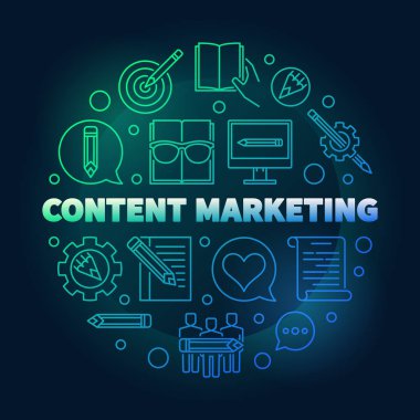 İçerik Pazarlama yuvarlak renkli illüstrasyon vektör