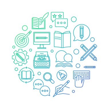 Metin yazarı vektör yuvarlak renkli kavramı hat illüstrasyon