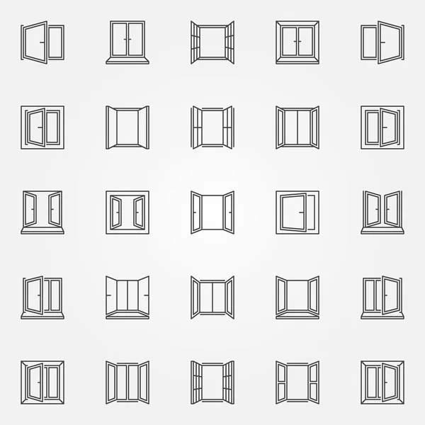 Fensterumrisssymbole gesetzt. Vektor Fenster öffnen Symbole — Stockvektor