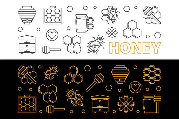 Набор векторных линейных баннеров меда и пчеловодства — стоковый вектор