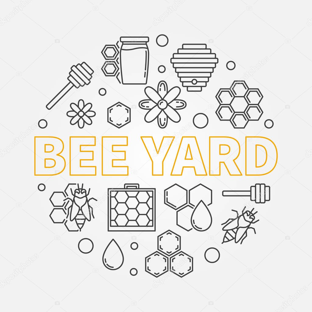 Bee Yard vector round illustration made with beekeeping and apiary outline icons