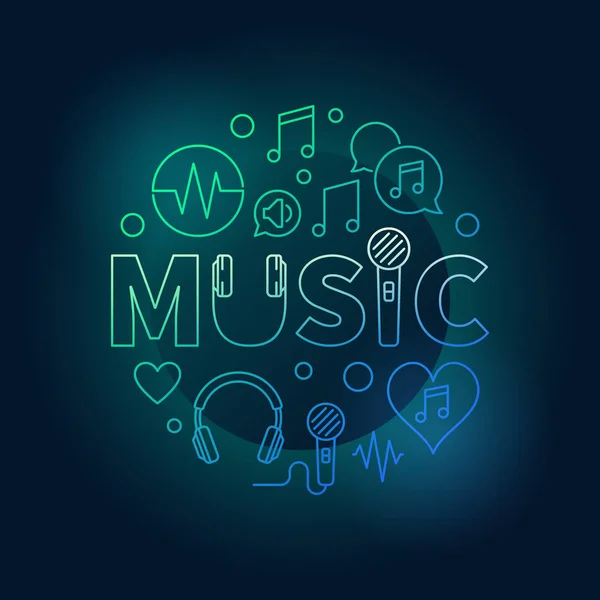 Word Música con iconos de línea redonda ilustración vectorial de color — Vector de stock