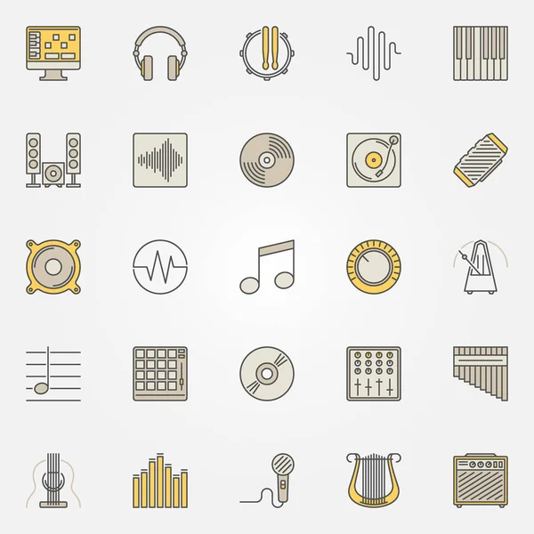 Icone vettoriali colorate musicali o simboli creativi — Vettoriale Stock