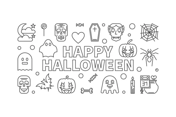 Felice linea vettoriale di Halloween banner orizzontale o illustrazione — Vettoriale Stock