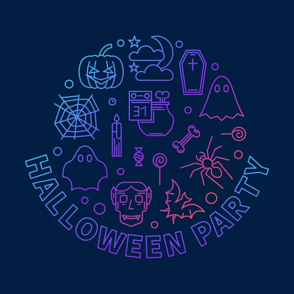 Halloween party runde vektorumriss farbige illustration — Stockvektor