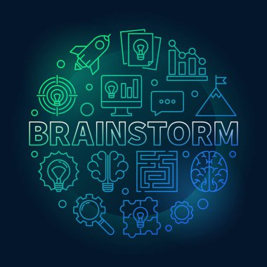 Yuvarlak renkli vektör anahat illüstrasyon beyin fırtınası