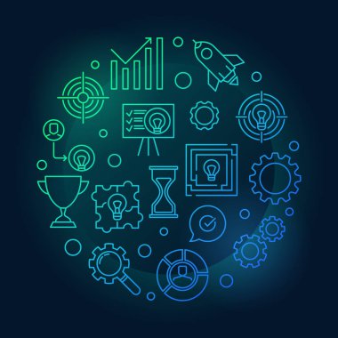 İş stratejisi yuvarlak renkli vektör anahat çizim