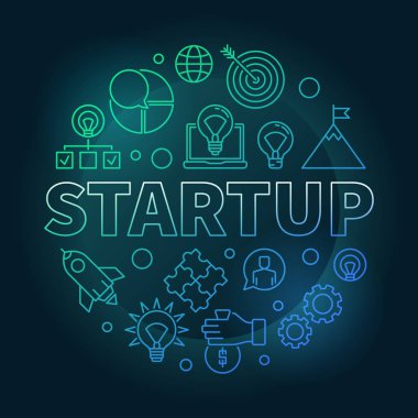 Başlangıç yuvarlak koyu arka plan üzerinde renkli illüstrasyon vektör