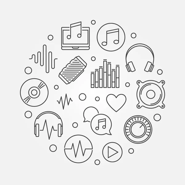 Music icons in circle shape. Vector outline illustration — Stock Vector