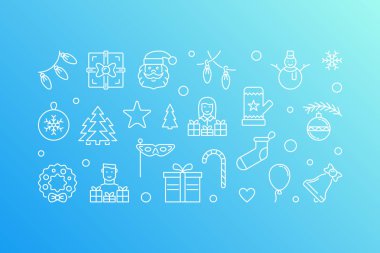 Yeni yıl yaratıcı mavi illüstrasyon. Vektör anahat afiş