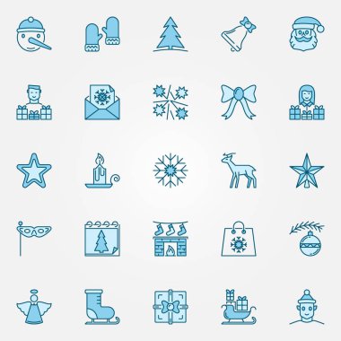 Noel mavi Icons set - Noel ve yeni yıl işaretleri