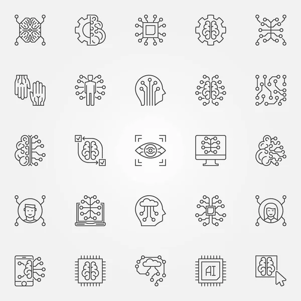 Artificial Intelligence Outline Icons Set Technology Cyberbrain Eye Brain Concept — Stock Vector