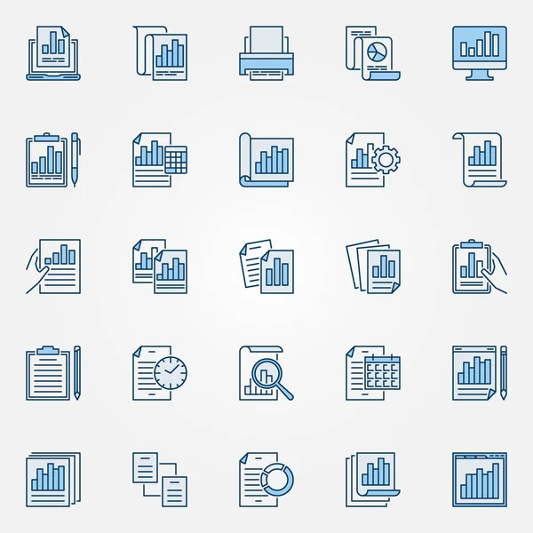 Report Blue Icons Set Vector Document Analysis Business Report Creative — Stock Vector